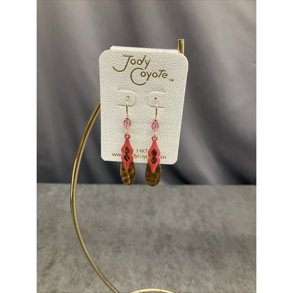 Jody Coyote 14K gold filled pink enamel filigre Dangle hook pierced Earrings New